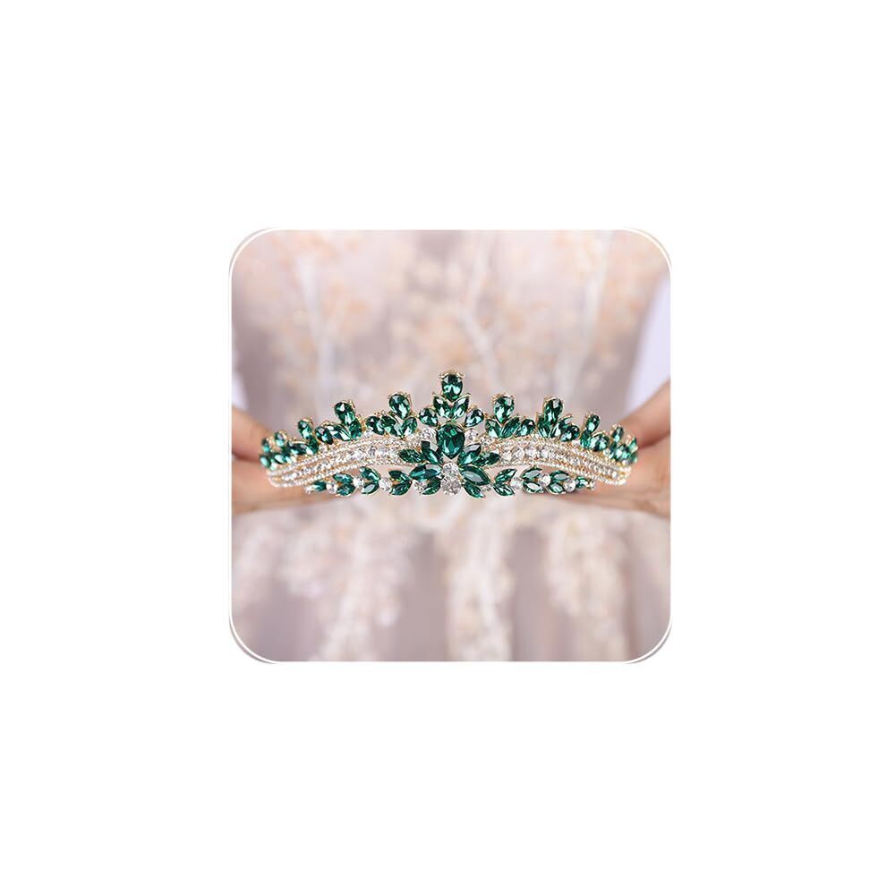 3579 Green Crystal Crown and Tiara Wedding Rhinestone Princess Tiaras